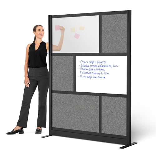 S Stand Up Desk Store Workflow Modular Wall | 53in x 70in | Room Divider with Whiteboard, Acrylic Panels, Sound Absorbent Panels | Black Frame