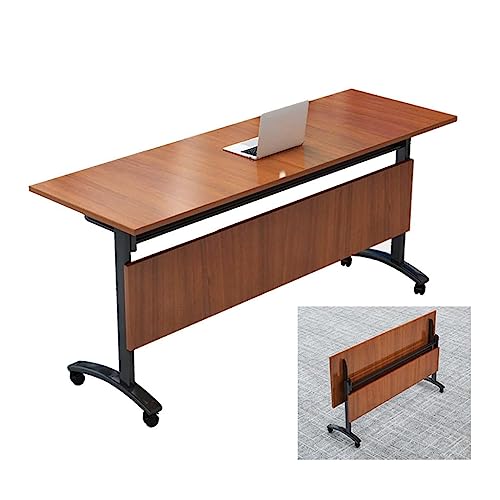 NaLoRa Flip Top Mobile Training Table with Lockable Wheels, Boardroom Desk (Brown, Multiple Sizes Available)