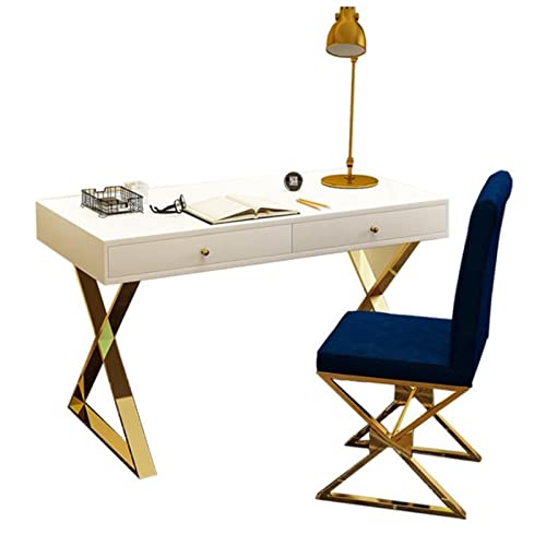 Zenglingliang Nordic Light Luxury Writing Desk with Gold Metal Frame, 1.2/1.4m - Black/White