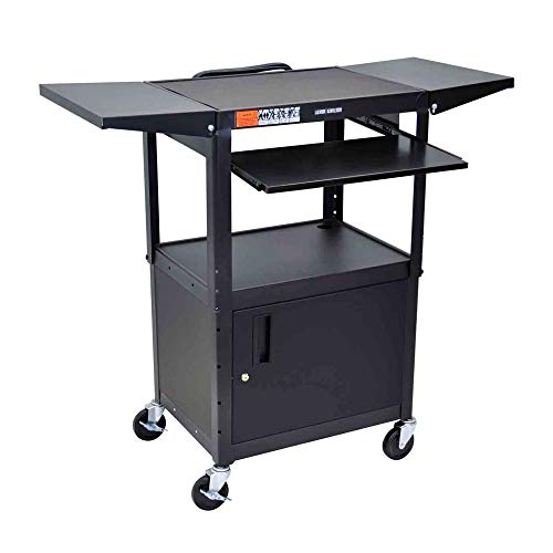 Luxor Adjustable-Height Steel AV Cart with Pullout Keyboard Tray Cabinet Drop Leaf