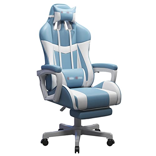 inBEKEA Home Conference Room Computer Gaming Chair with Footrest - Blue, Size: 64 * 64*(119~129) cm