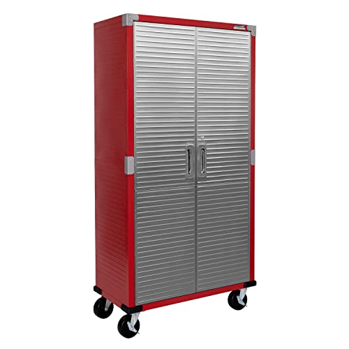 Seville Classics UltraHD Solid Steel Rolling Lockable Storage Cabinet - 36" W x 18" D x 72" H, Red