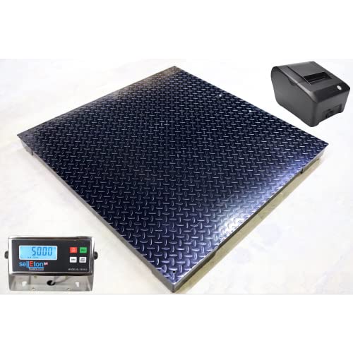 Liberty Scales Industrial Floor Scale with Metal Indicator and Printer, 48” x 48”, 10000 lbs Capacity