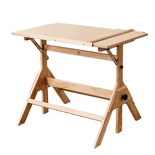 oiakus Wood Drafting Table with Tilting Enlarge Tabletop and T-Square Ruler
