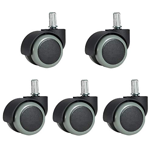 IkiCk 48mm Universal Office Chair Caster Wheels in Polyurethane for Hard Floors - Double Wheel - Standard Stem 11x20mm