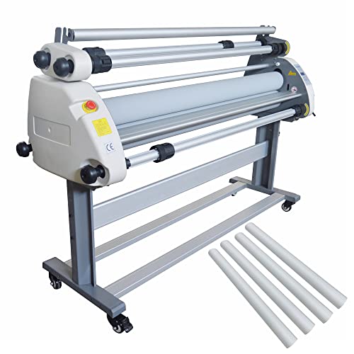 TECHTONGDA 63" Full-auto Wide Format Cold Roll Laminator Machine, Pneumatic Low Temp Laminating with Silicone Roller System + 4 Rolls Film