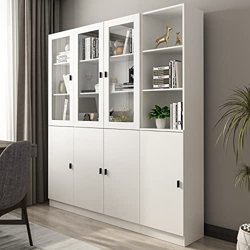 AIEGLE 3-pc Large Bookshelf Set with Glass Door, White (62.9" W x 12.2" D x 70.9" H)