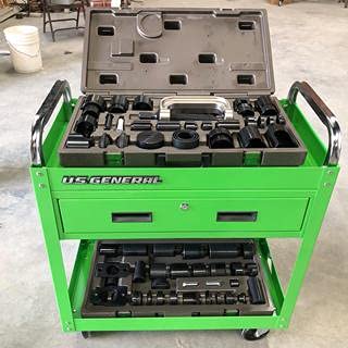 US General 30 in. Large Glossy Green Service Cart With Locking Drawer, 350 lb. Capacity