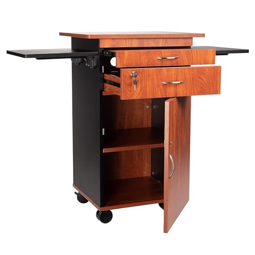 Oklahoma Sound Rolling Multimedia Presentation Cart Stand with Wheels, Cherry/Black