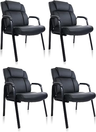 CLATINA Big & Tall 400 lb. Leather Guest Chair, Padded Arm Rest, Black - 4 Pack
