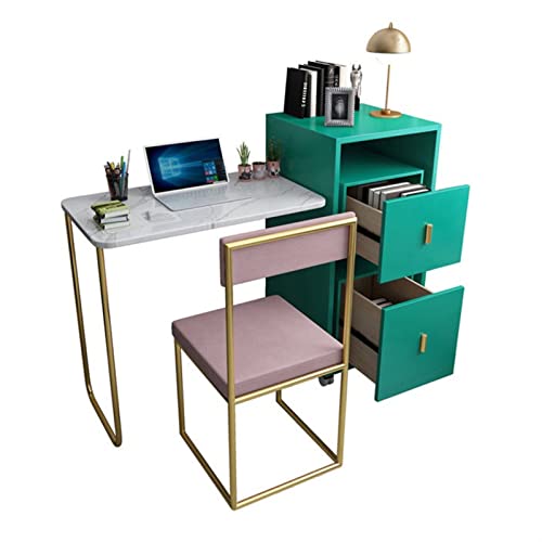 SUNESA Foldable Computer Desk with Bookcase and Movable Chair - Light Luxury Office Table