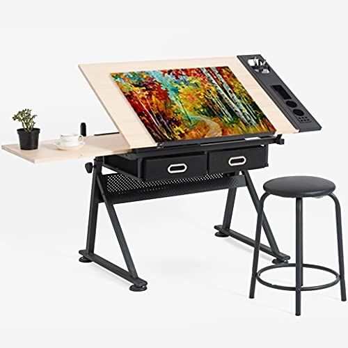 FLaig Folding Adjustable Drafting Table with Storage Drawer