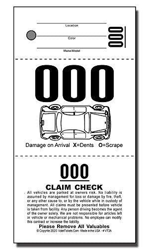 3 Part Valet Parking Tickets (10000 Tickets) on 110lb Card Stock with Car Diagram…