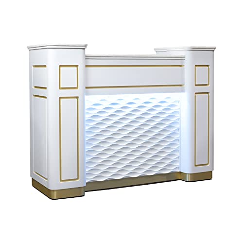 MAYAKOBA NAPA Reception Desk with LED Light, Marble Top - White/Gold