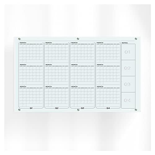 Giant Clear Acrylic Dry Erase Calendar Year Quarter Board For Wall 60 x 36 Inches With Mounting Hardware Silver Anchors, Acrylic Dry Erase Calendar, Jumbo Yearly Wall Calendar With 12 Months Undated