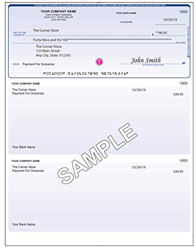 Checks for Less Business Checks, Laser Voucher Checks with Lines, Top Check Format w/Two Vouchers – QuickBooks Compatible Checks, Business Laser Checks or Inkjet (Classic Blue, Quantity 3,000)