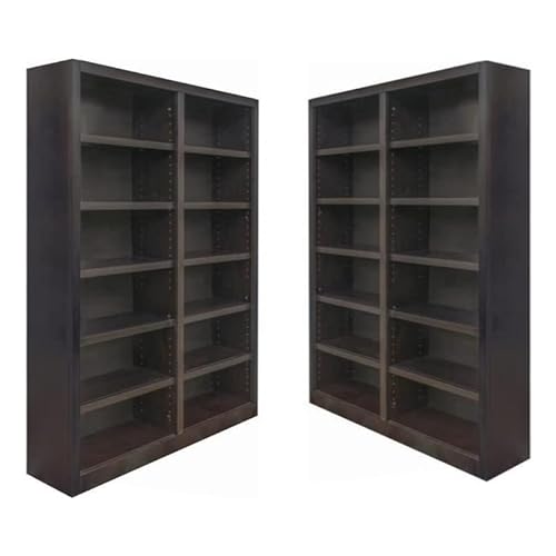Home Square 84" Tall Double Wide Solid Wood Bookcase Set of 2 in Espresso