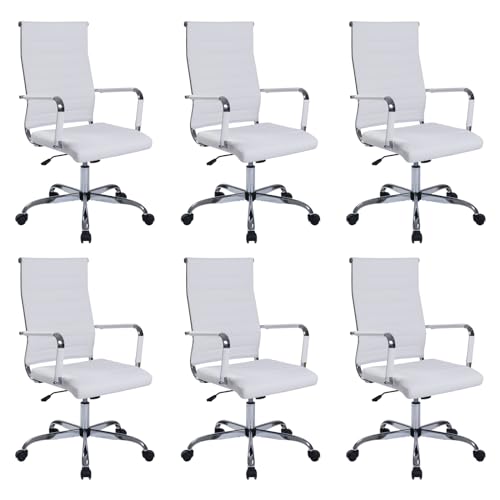 Walmokid Office Task Chair Set of 6, Ergonomic Leather Conference Room Chairs White
