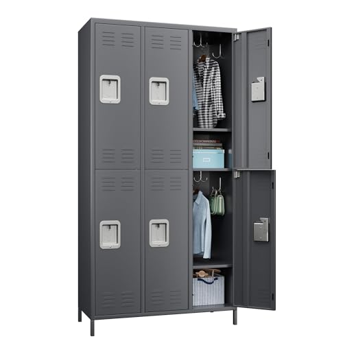 Reemoon Metal Locker Storage Cabinet for Employees, 72" Tall Steel Lockers (Dark Grey, 6 Doors)