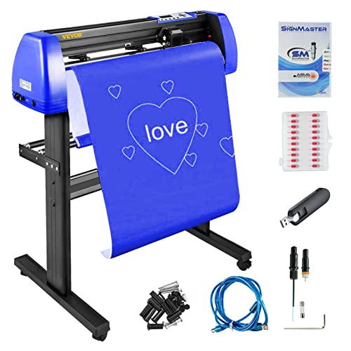 VEVOR 28 Inch Vinyl Cutter Machine with 20 Blades - 720mm Paper Feed - Sturdy Floor Stand - Adjustable Force and Speed