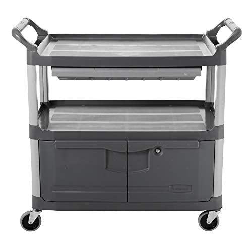 Rubbermaid Commercial Xtra Instrument and Rolling Utility Cart, Gray with Drawer and Cabinet - 300 lbs Capacity