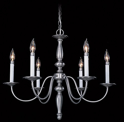 Framburg 7916 SP Jamestown 6-Light Chandelier, Satin Pewter