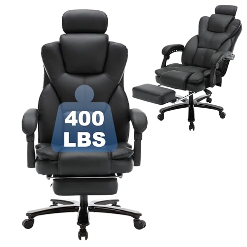 KCREAM Big and Tall Office Chair 400lbs, High Back Recline with Footrest, Faux Leather Ergonomic Executive Desk Chair