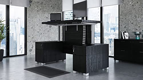 Zuri Furniture Ford Executive Modern Adjustable Height Desk with Filing Cabinets - Black Oak