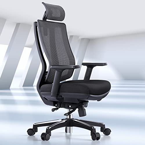 Odinlake Ergonomic Mesh High Back Office Chair with Adjustable Seat Depth, Lumbar Support, Footrest, Headrest, PU Wheels - Ergo Pro 633