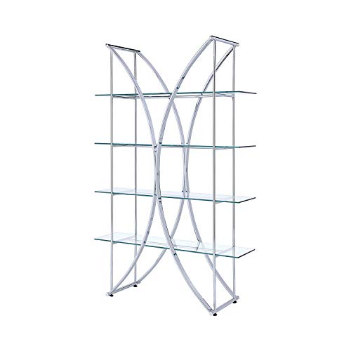 Coaster Home Furnishings X-Motif Bookcase with Floating Glass Shelves Chrome/Clear 16"D x 48"W x 72"H (910050)