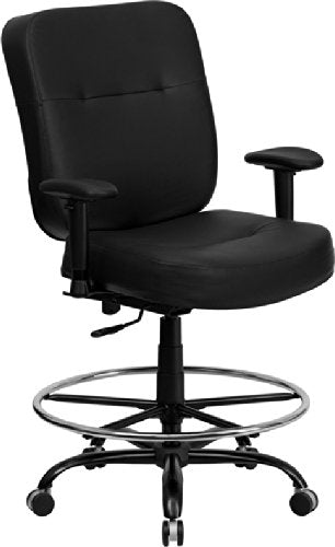 LIVING TRENDS Marvelius Series Big & Tall Black Leather Ergonomic Drafting Chair