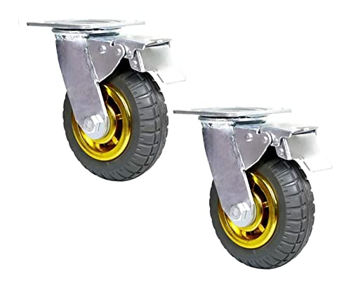 IkiCk Heavy Duty 6" Casters with Brakes - 2pcs Swivel Furniture Casters - 4" 5" 8" Sizes - Mute Rubber - Table Trolley Bed Workbench Compatibility
