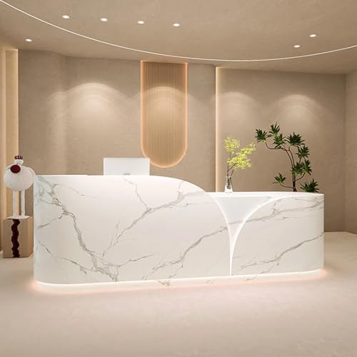 KAGUYASU Modern Reception Desk with Lockable Drawer, Office Front Desk (Jazz White, 23.62" D x 78.74" W x 39.4" H)