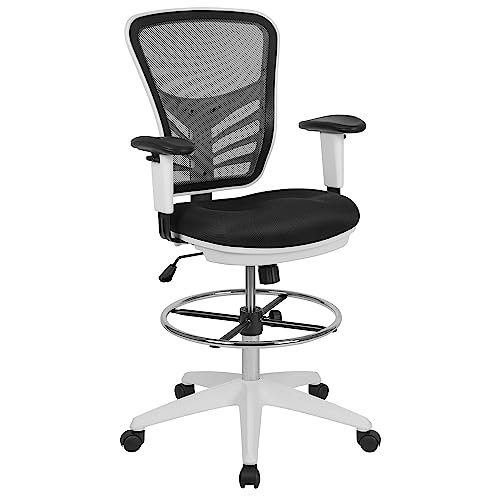 Flash Furniture Tyler Mid-Back Black Mesh Ergonomic Drafting Chair with Adjustable Chrome Foot Ring