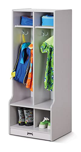 Jonti-Craft Rainbow Accents 2 Section Coat Locker with Step - Gray