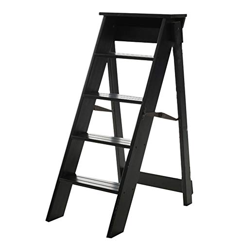 LUCEAE Folding Wooden 5-Step Stool with Non-Slip Treads, Portable High Chair - 34x59x87cm