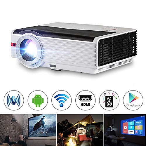 WiFi Projector, 5000 Lux Support Full HD 1080P Wireless Bluetooth LCD Video Airplay Projector with iPhone, Smartphone, Laptop, PC, TV Stick, PS4, DVD, HDMI, UB, VGA, AV for Home Outdoor Cinema