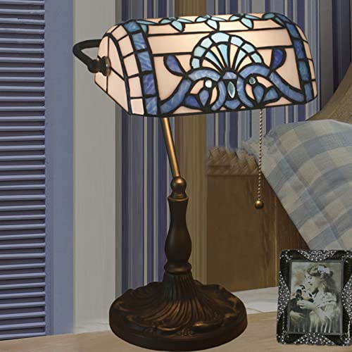 MaGiLL Tiffany Style Banker's Lamp, Green Stained Glass Desk Lamp