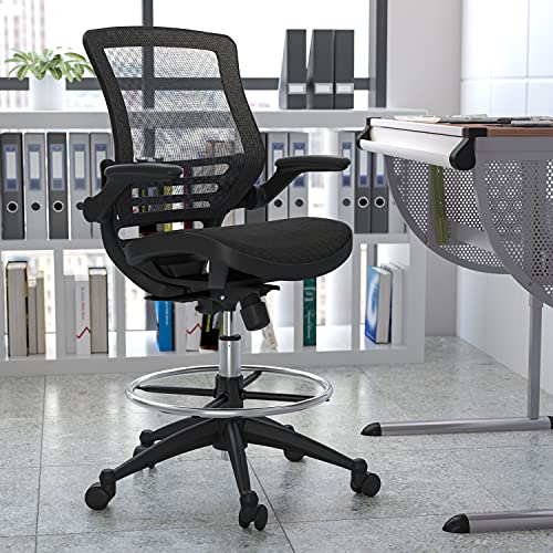 EMMA + OLIVER Mesh Drafting Chair with Flip-Up Arms