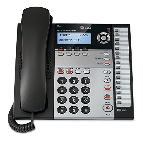 AT&T 1040 4-Line Corded Phone System with Speakerphone, 1 Handset, Answering Machine - Black/Silver (Renewed)