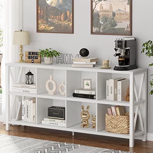 FATORRI 8 Cube Storage Organizer Bookshelf, Rustic Wood Cubby Bookcase - White Oak, 62 Inch