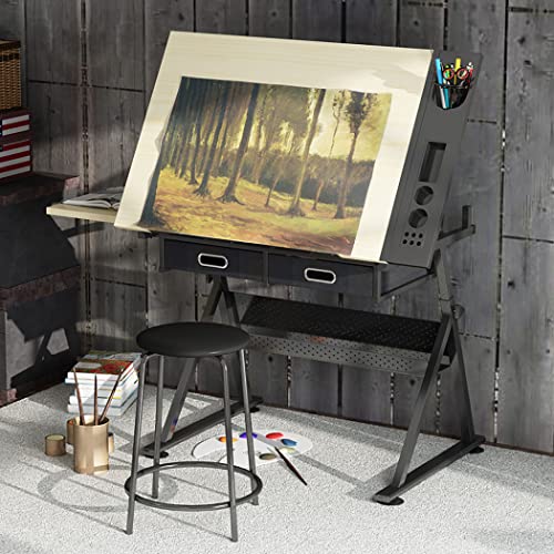FLaig Adjustable Drafting Table with Drawers and Storage, Student Study Desk