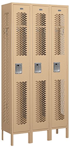 Salsbury Industries 1-Tier Vented Metal Locker with Three Wide Storage Units, 6-Feet High, 12-Inch Deep, Tan