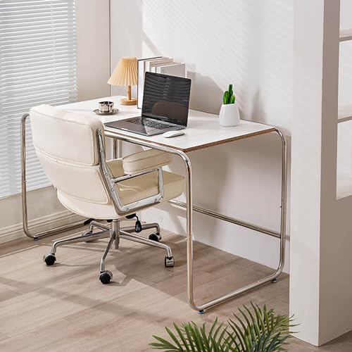 SUBVERS Modern Simple Computer Desk with Stainless Steel Table Stand - White (130x65x75cm)