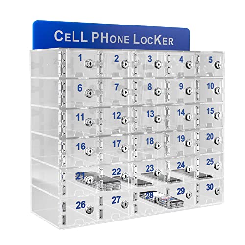 FAIRYPAGODA Acrylic Cell Phone Storage Locker with Door Locks - 30 Slots, Wall-Mounted Clear Cabinet for Employees, Office, School