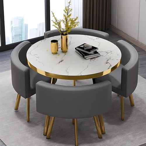 Generic 5-Piece Round Dining Room Table and Chairs Set for 4, Dark Grey