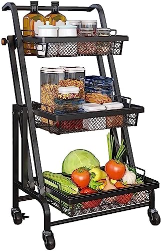 WHHSJD Narrow Storage Drawer Cart, 3-Tier Metal Rolling Cart with Lock Wheels - Black