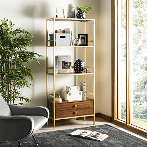 Safavieh ETG6205A Home Collection Mateo 4 Tier 1 Drawer Etagere, Gold and Walnut