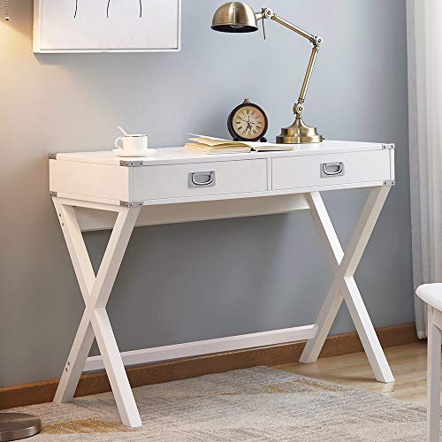 WOODEEM White Desk with Drawers, Pre-Build Drawers, Computer Desk Industrial Style, Writing Desk with Storage Modern Office Table 40"