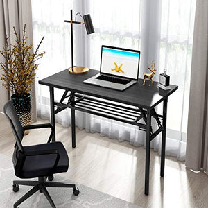 CRGHS Folding Computer Desk, Foldable Table Writing Desk for Laptop and PC, Home and Office Modern Style with Storage for Eating Camping and Small Spaces, No Assembly Required, 2 Tiers, Black